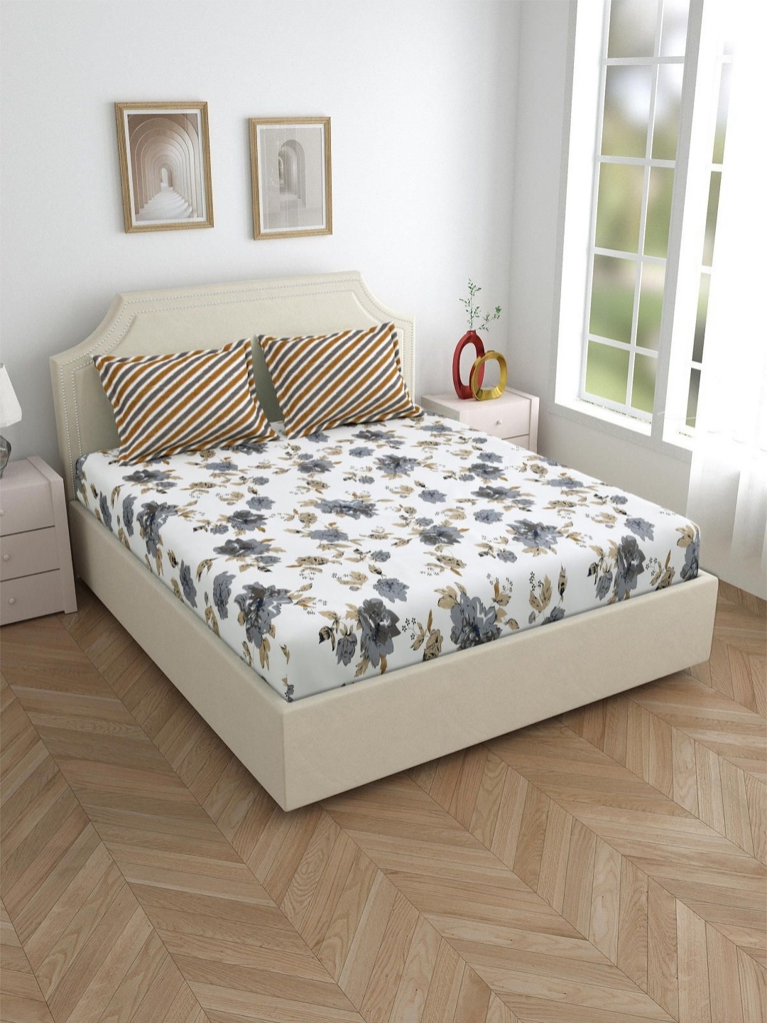 Salona Bichona Grey Printed Fitted 180TC Pure Cotton Double King Bedsheet & 2 Pillow Cover
Salona Bichona Grey Printed Fitted 180TC Pure Cotton Double King Bedsheet & 2 Pillow Cover