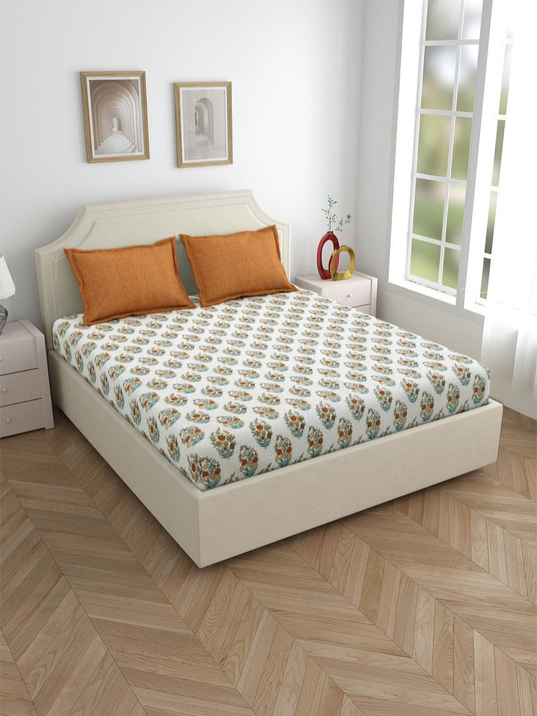 Salona Bichona White Printed Fitted 120TC Pure Cotton Super King Bedsheet & 2 Pillow Cover
Salona Bichona White Printed Fitted 120TC Pure Cotton Super King Bedsheet & 2 Pillow Cover