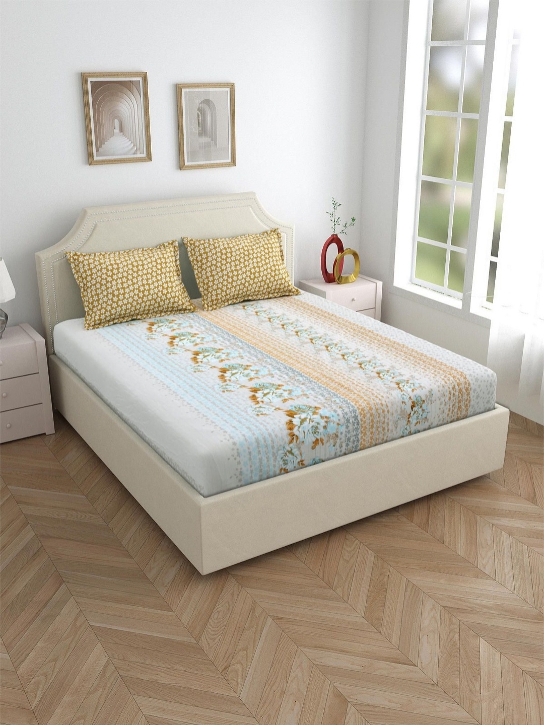 Salona Bichona Blue Printed Fitted 120TC Pure Cotton Super King Bedsheet & 2 Pillow Covers
Salona Bichona Blue Printed Fitted 120TC Pure Cotton Super King Bedsheet & 2 Pillow Covers