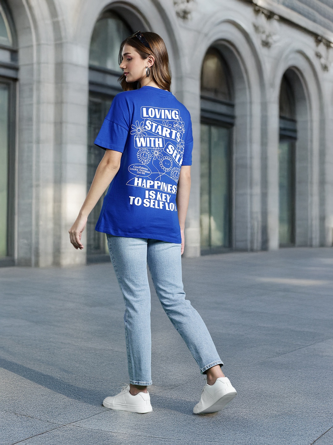 DressBerry Women Typography Printed Drop-Shoulder Sleeves Pure Cotton T-shirt, Blue
DressBerry Women Typography Printed Drop-Shoulder Sleeves Pure Cotton T-shirt, Blue