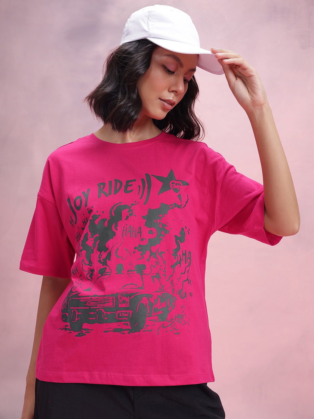 DressBerry Women Printed Drop-Shoulder Sleeves Pure Cotton Relaxed Fit T-shirt, Pink
DressBerry Women Printed Drop-Shoulder Sleeves Pure Cotton Relaxed Fit T-shirt, Pink