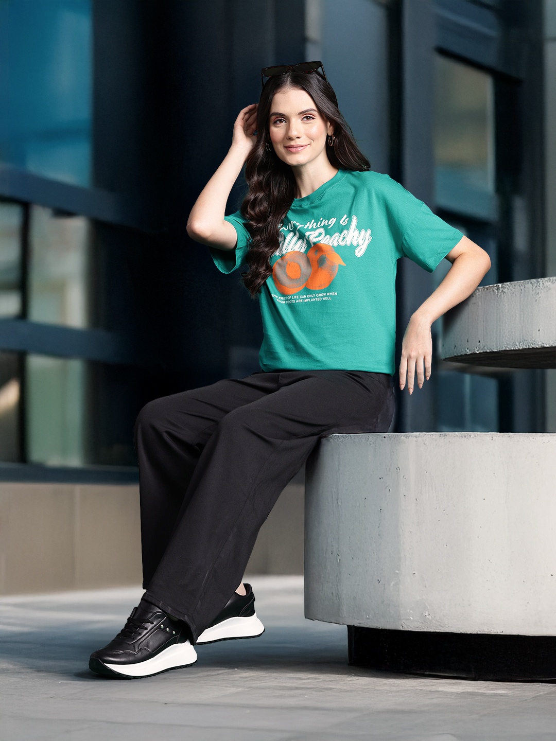 DressBerry Women Typography Printed Drop-Shoulder Sleeves Pure Cotton T-shirt, Sea green
DressBerry Women Typography Printed Drop-Shoulder Sleeves Pure Cotton T-shirt, Sea green