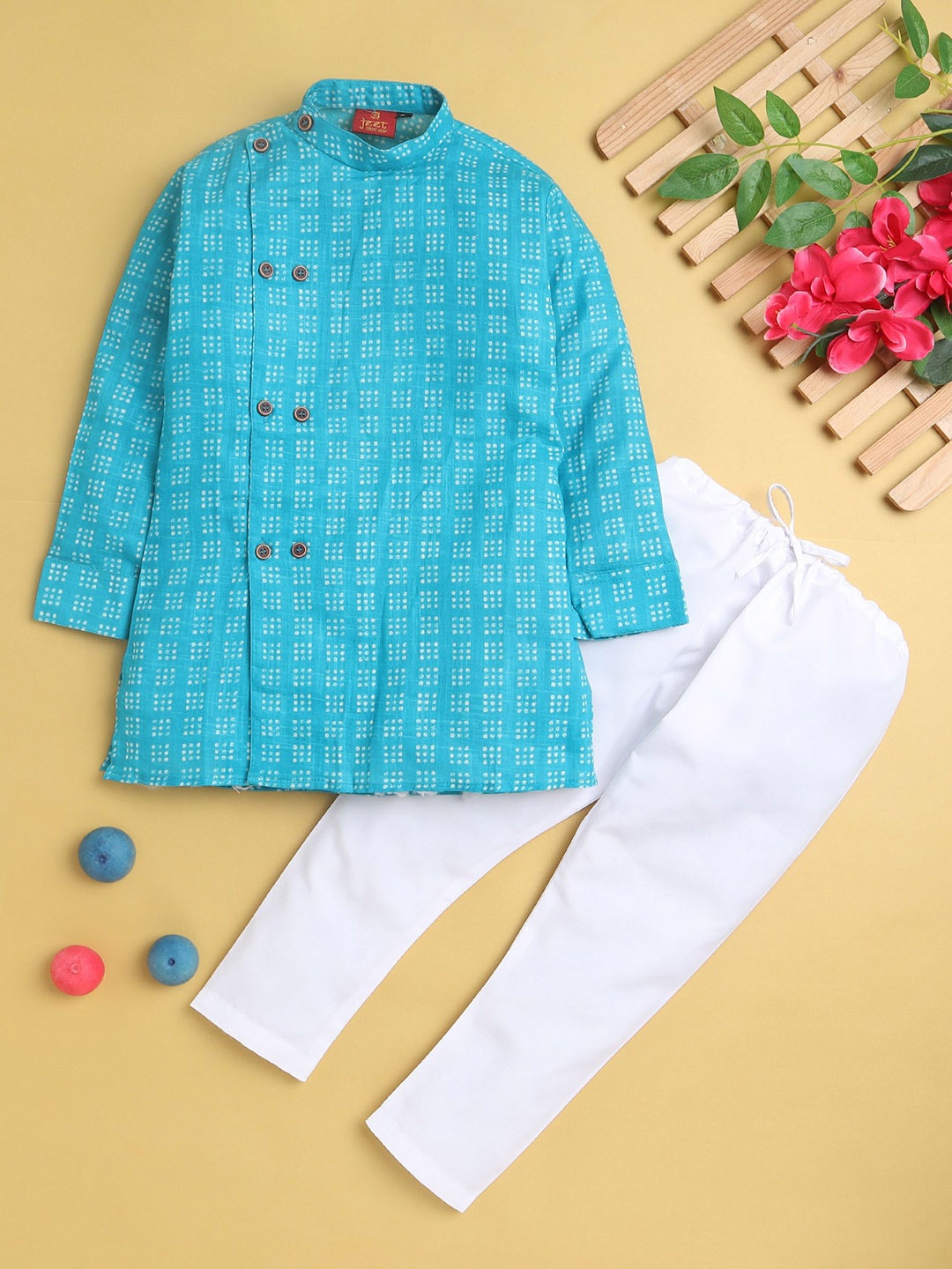 Jeetethnics Boys Geometric Printed Band Collar Regular Straight Kurta With Pyjamas, Blue
Jeetethnics Boys Geometric Printed Band Collar Regular Straight Kurta With Pyjamas, Blue