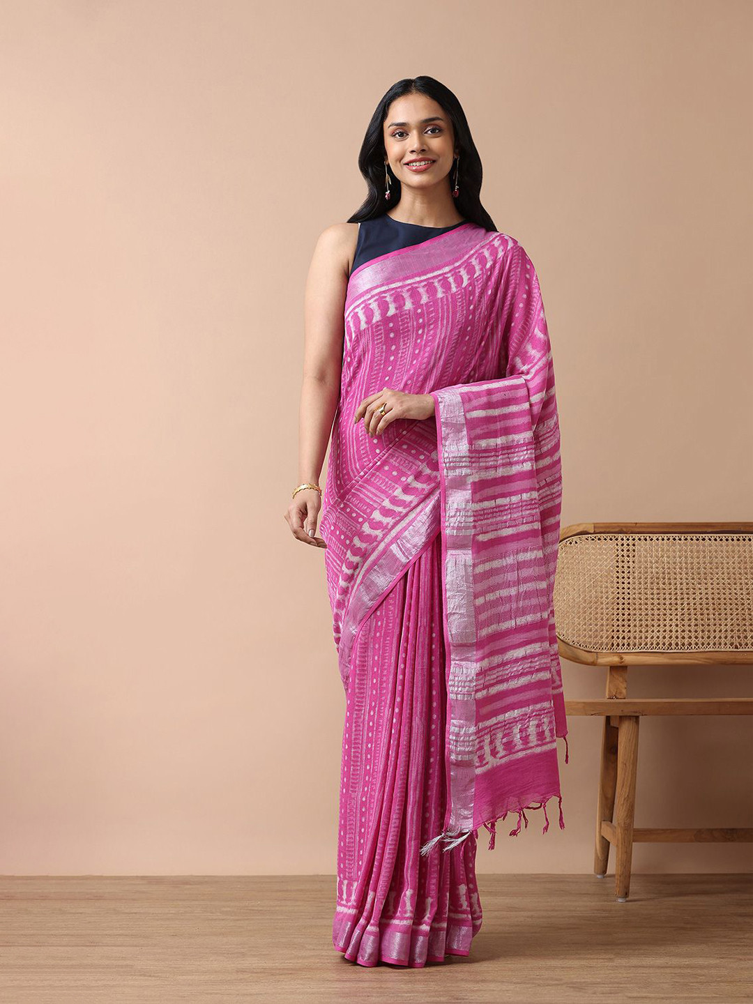 Taneira Woven Design Dabu Saree, Pink
Taneira Woven Design Dabu Saree, Pink