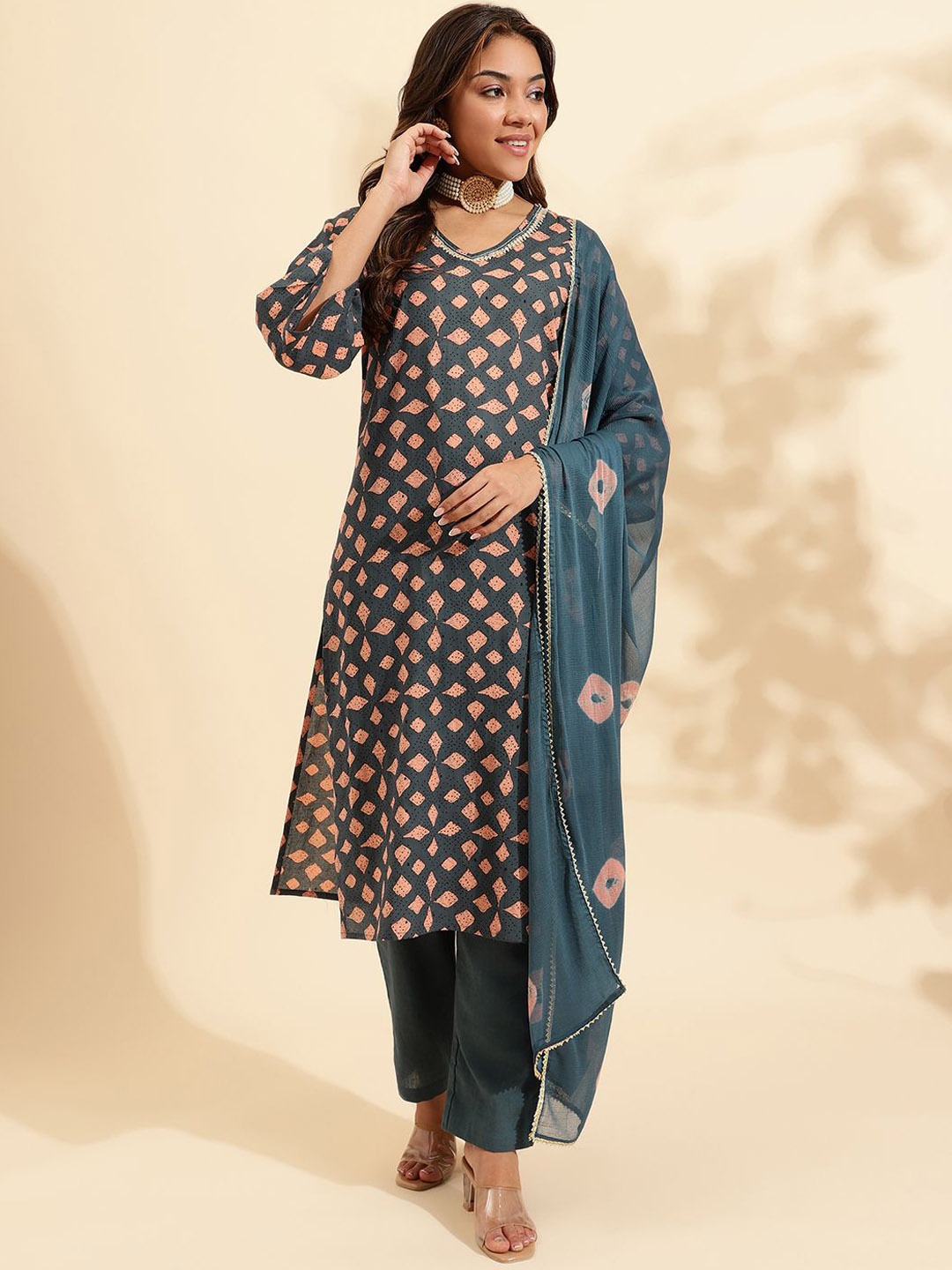 KALINI Abstract Printed Regular Pure Cotton Straight Kurta With Trousers & Dupatta, Grey
KALINI Abstract Printed Regular Pure Cotton Straight Kurta With Trousers & Dupatta, Grey