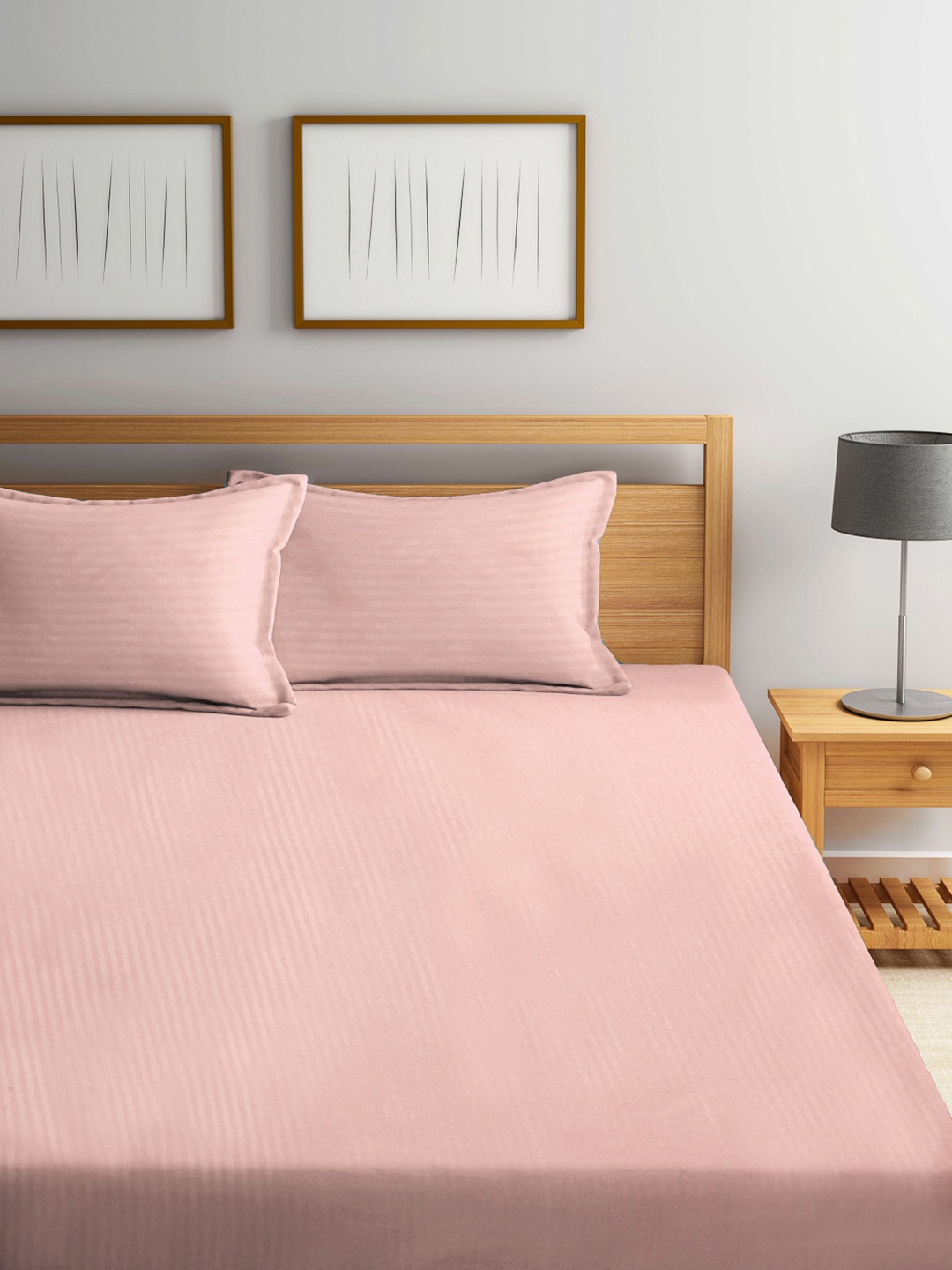 FABINALIV Peach-Coloured & White Striped 300 TC Breathable King Bedsheet & 2 Pillow Covers
FABINALIV Peach-Coloured & White Striped 300 TC Breathable King Bedsheet & 2 Pillow Covers