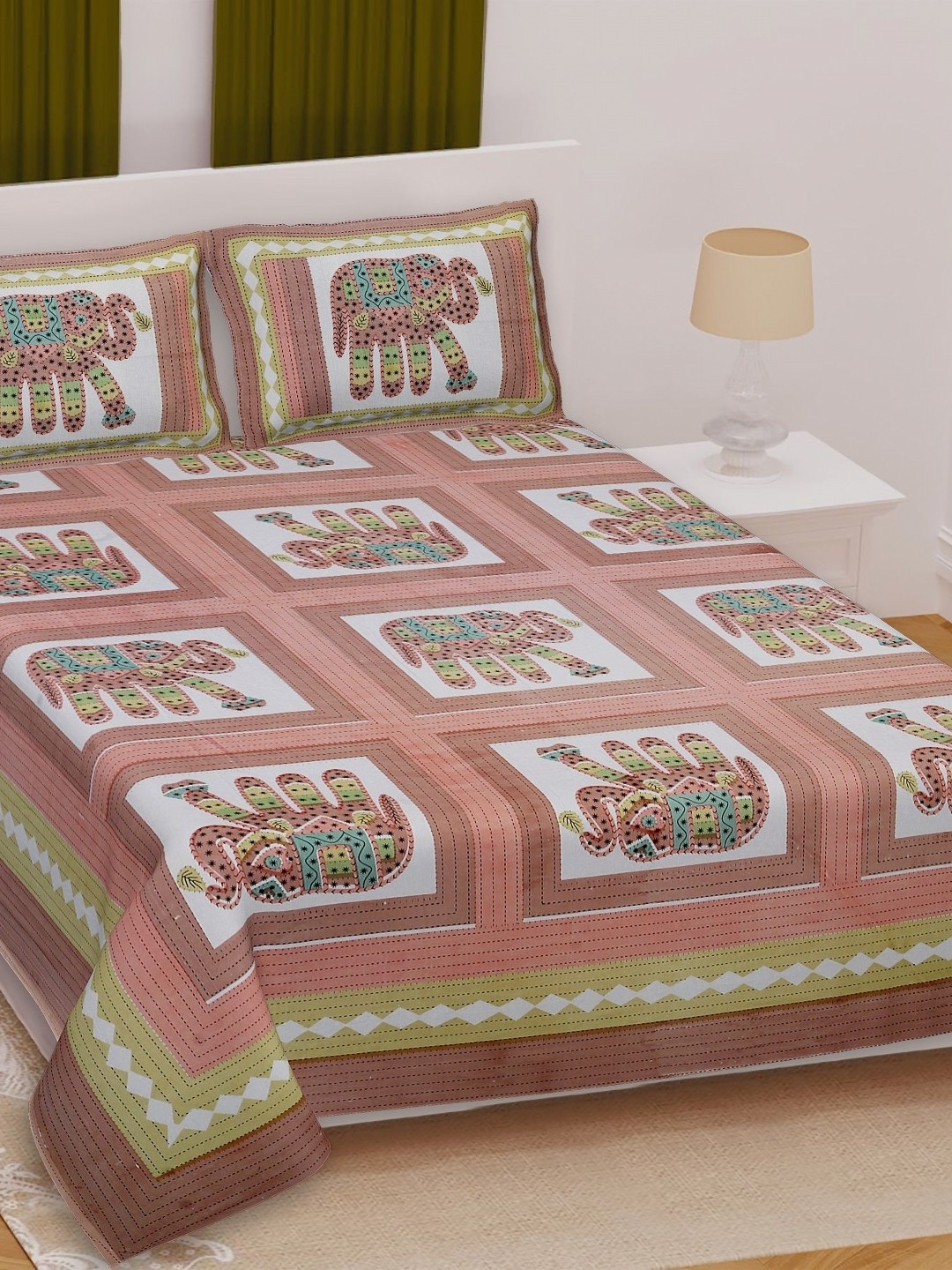 Texstylers Peach & Green Ethnic Motifs Cotton 210 TC Queen Bedsheet With 2 Pillow Covers
Texstylers Peach & Green Ethnic Motifs Cotton 210 TC Queen Bedsheet With 2 Pillow Covers