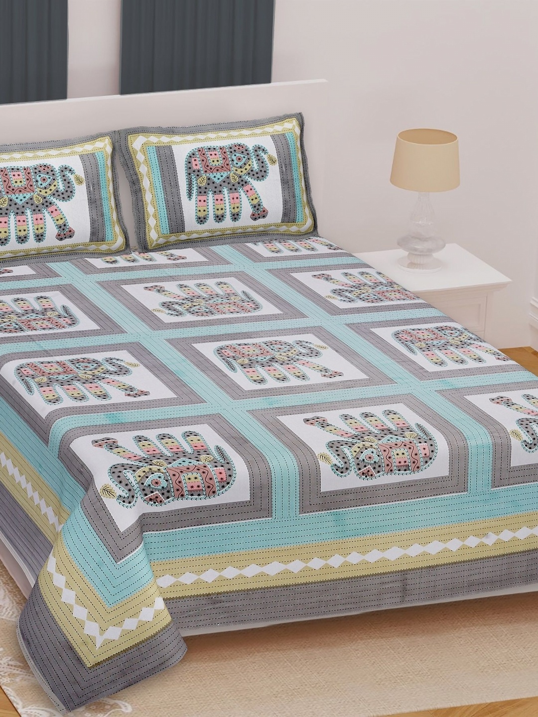 Texstylers Grey Ethnic Motifs 210 TC Cotton Double Queen Bedsheet With 2 Pillow Covers
Texstylers Grey Ethnic Motifs 210 TC Cotton Double Queen Bedsheet With 2 Pillow Covers