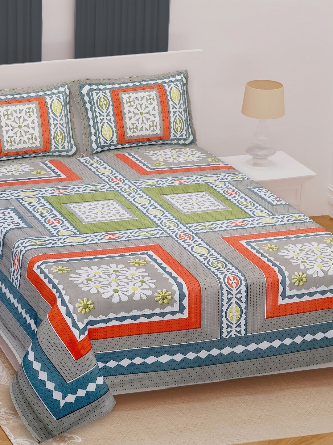Texstylers Grey Floral Printed 210 TC Cotton Double Queen Bedsheet With 2 Pillow Covers
Texstylers Grey Floral Printed 210 TC Cotton Double Queen Bedsheet With 2 Pillow Covers