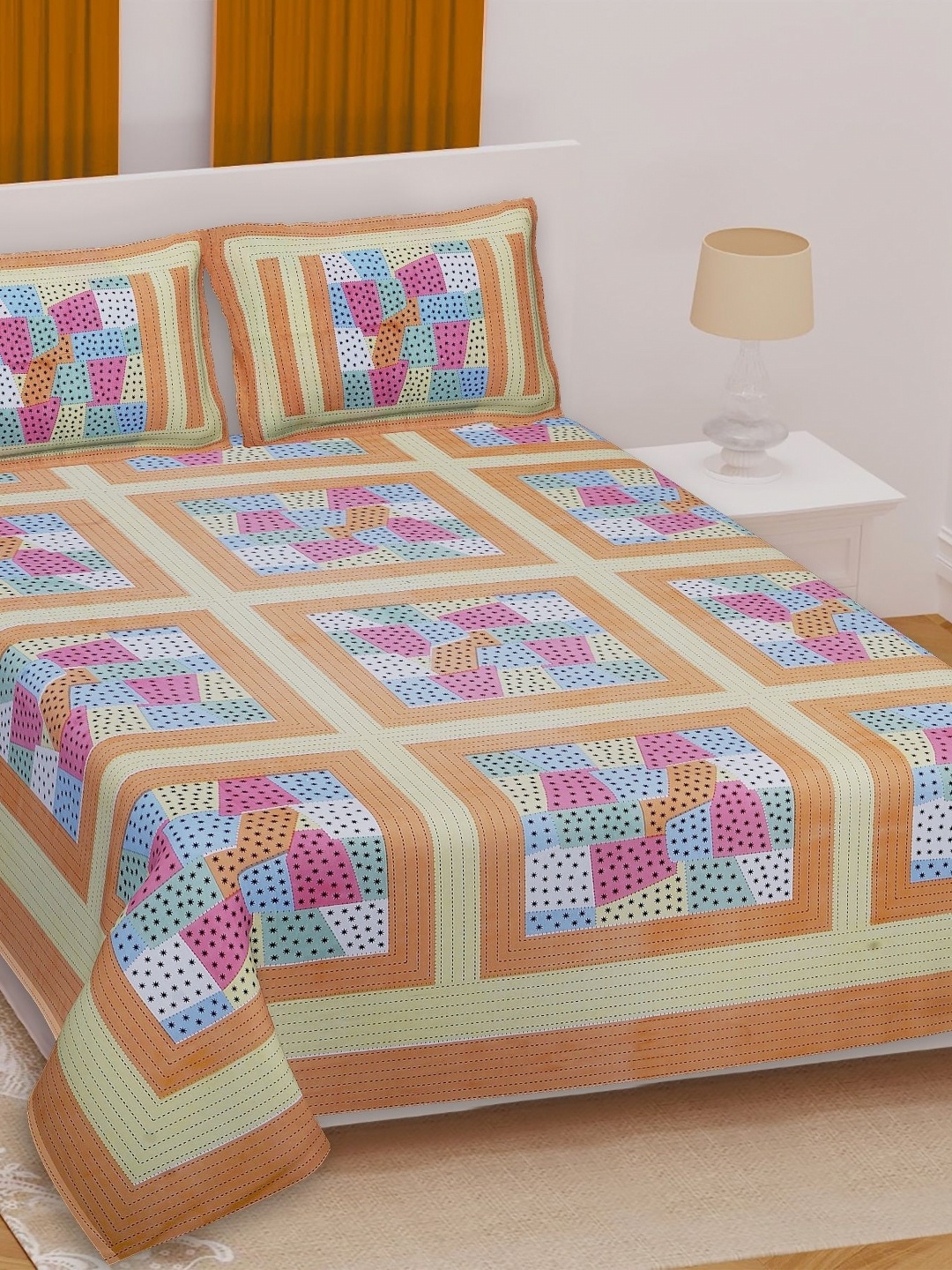 Texstylers Orange & Pink Ethnic Motifs 210 TC Cotton Queen Bedsheet with 2 Pillow Covers
Texstylers Orange & Pink Ethnic Motifs 210 TC Cotton Queen Bedsheet with 2 Pillow Covers
