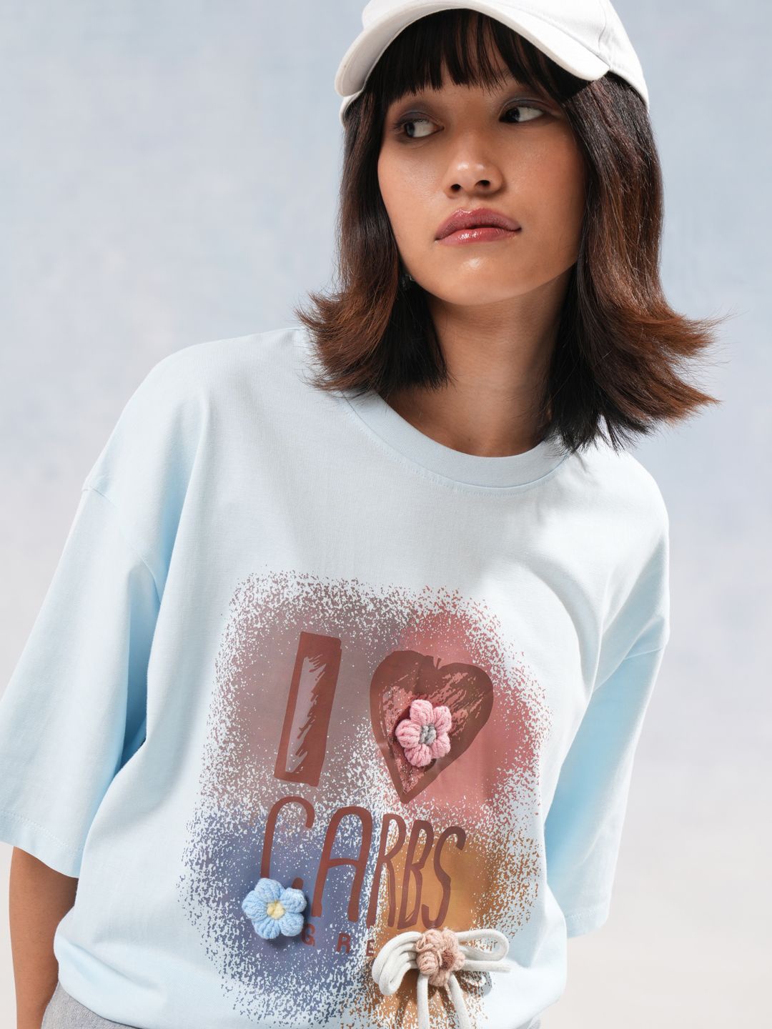 Street By Tokyo Talkies Women3D Flower Bow Applique Graphic Printed Oversized T-shirt, Blue
Street By Tokyo Talkies Women3D Flower Bow Applique Graphic Printed Oversized T-shirt, Blue