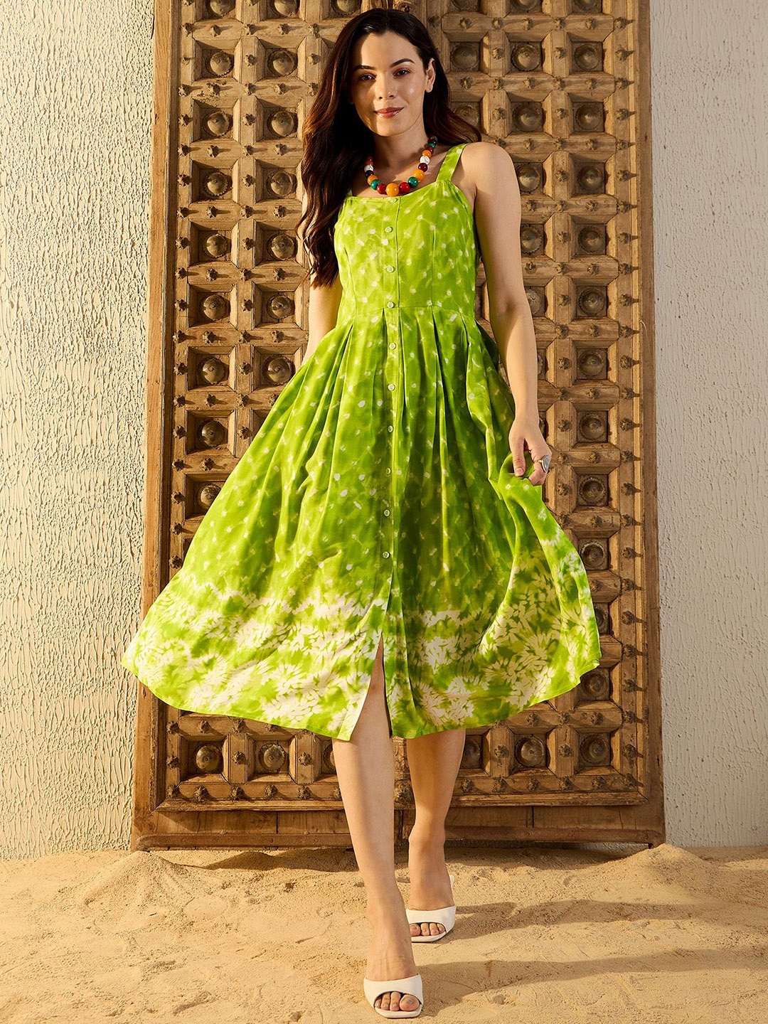 MABISH by Sonal Jain Women Geometric Tie and Dye Print Fit & Flare Midi Dress, Lime green
MABISH by Sonal Jain Women Geometric Tie and Dye Print Fit & Flare Midi Dress, Lime green