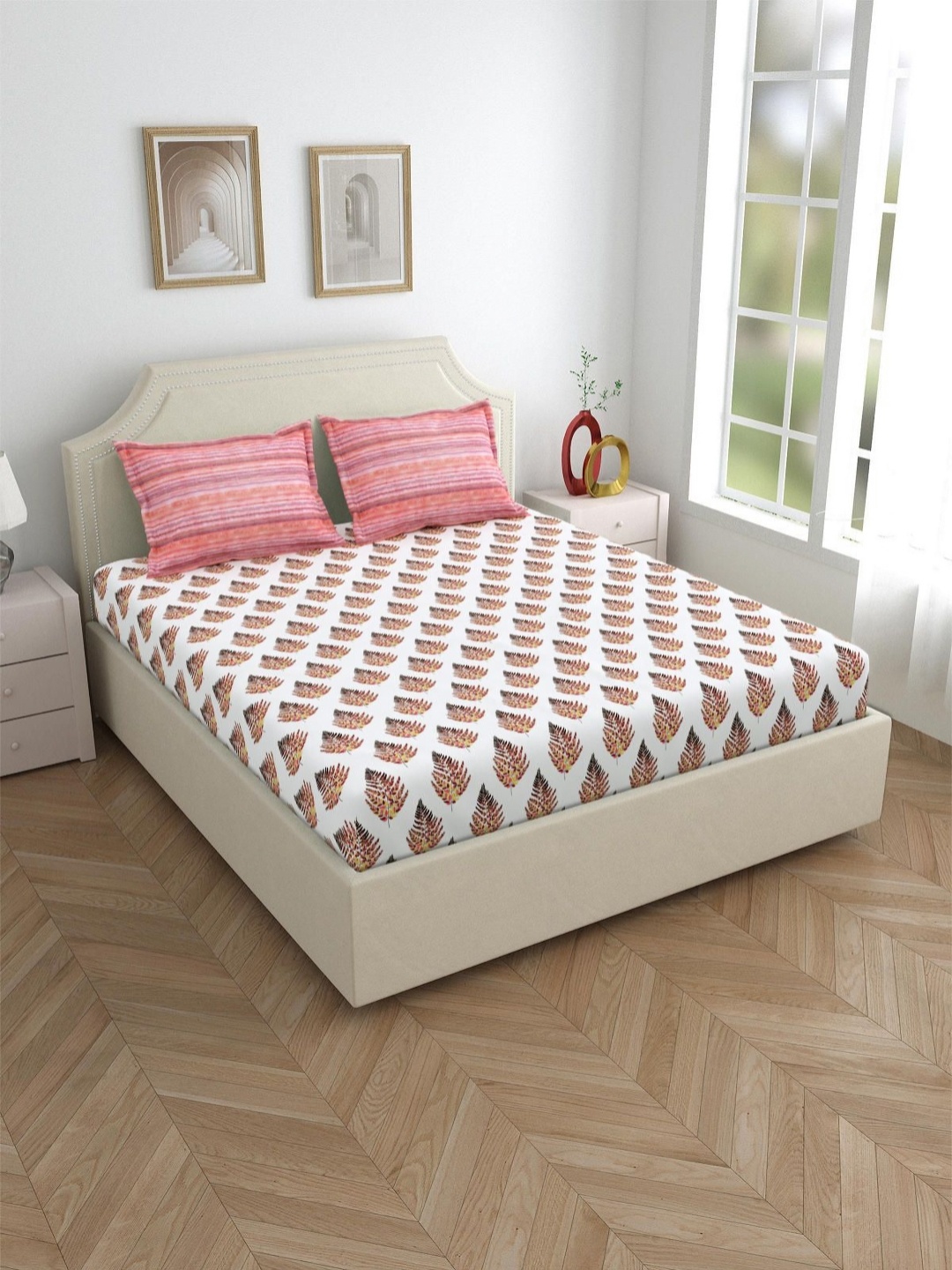 Salona Bichona White & Pink Printed 144 TC Pure Cotton King Bedsheet with 2 Pillow Covers
Salona Bichona White & Pink Printed 144 TC Pure Cotton King Bedsheet with 2 Pillow Covers