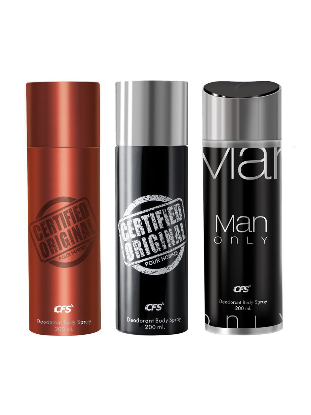 CFS Set Of 3 Certified Original & Man Only Deodorant Body Sprays - 200 ml Each, Black
CFS Set Of 3 Certified Original & Man Only Deodorant Body Sprays - 200 ml Each, Black