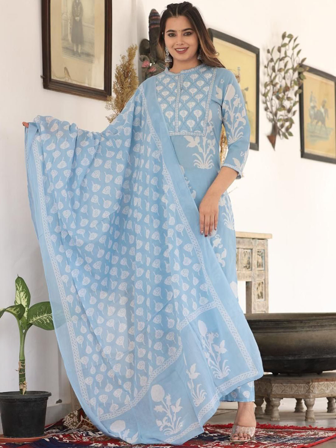 KALINI Women Ethnic Motifs Printed Regular Kurta with Trousers & With Dupatta, Blue
KALINI Women Ethnic Motifs Printed Regular Kurta with Trousers & With Dupatta, Blue
