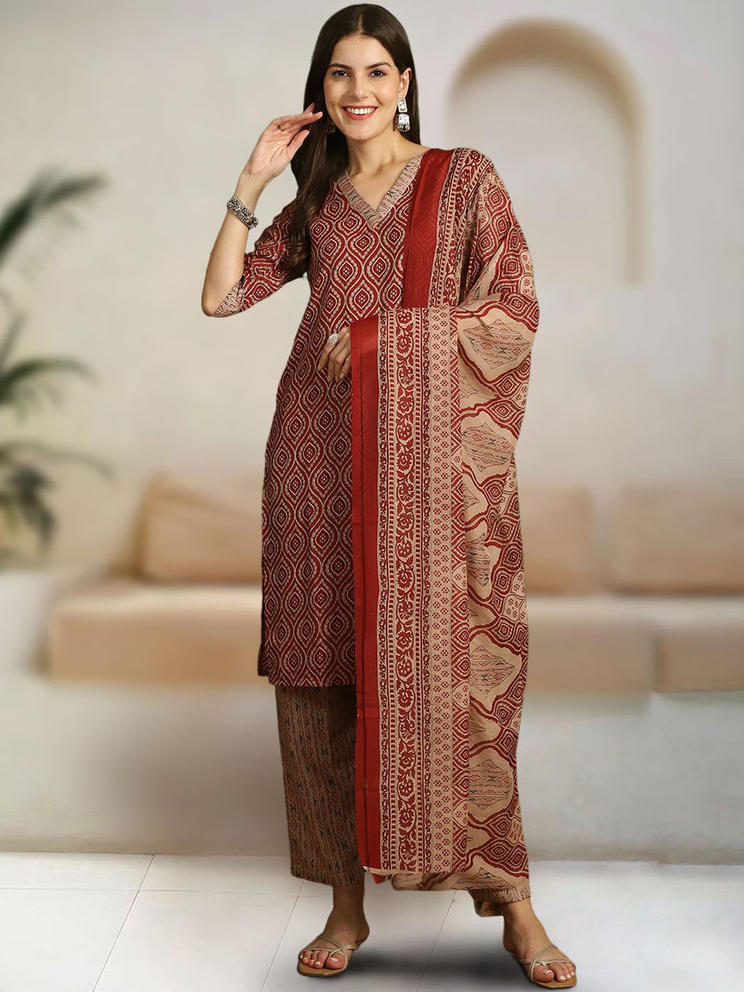 7Threads Women Ethnic Motifs Printed Regular Pure Cotton Kurta with Trousers & With Dupatta, Maroon
7Threads Women Ethnic Motifs Printed Regular Pure Cotton Kurta with Trousers & With Dupatta, Maroon