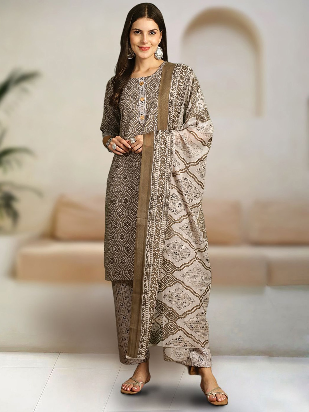 7Threads Women Ethnic Motifs Printed Regular Pure Cotton Kurta with Trousers & With Dupatta, Grey melange
7Threads Women Ethnic Motifs Printed Regular Pure Cotton Kurta with Trousers & With Dupatta, Grey melange