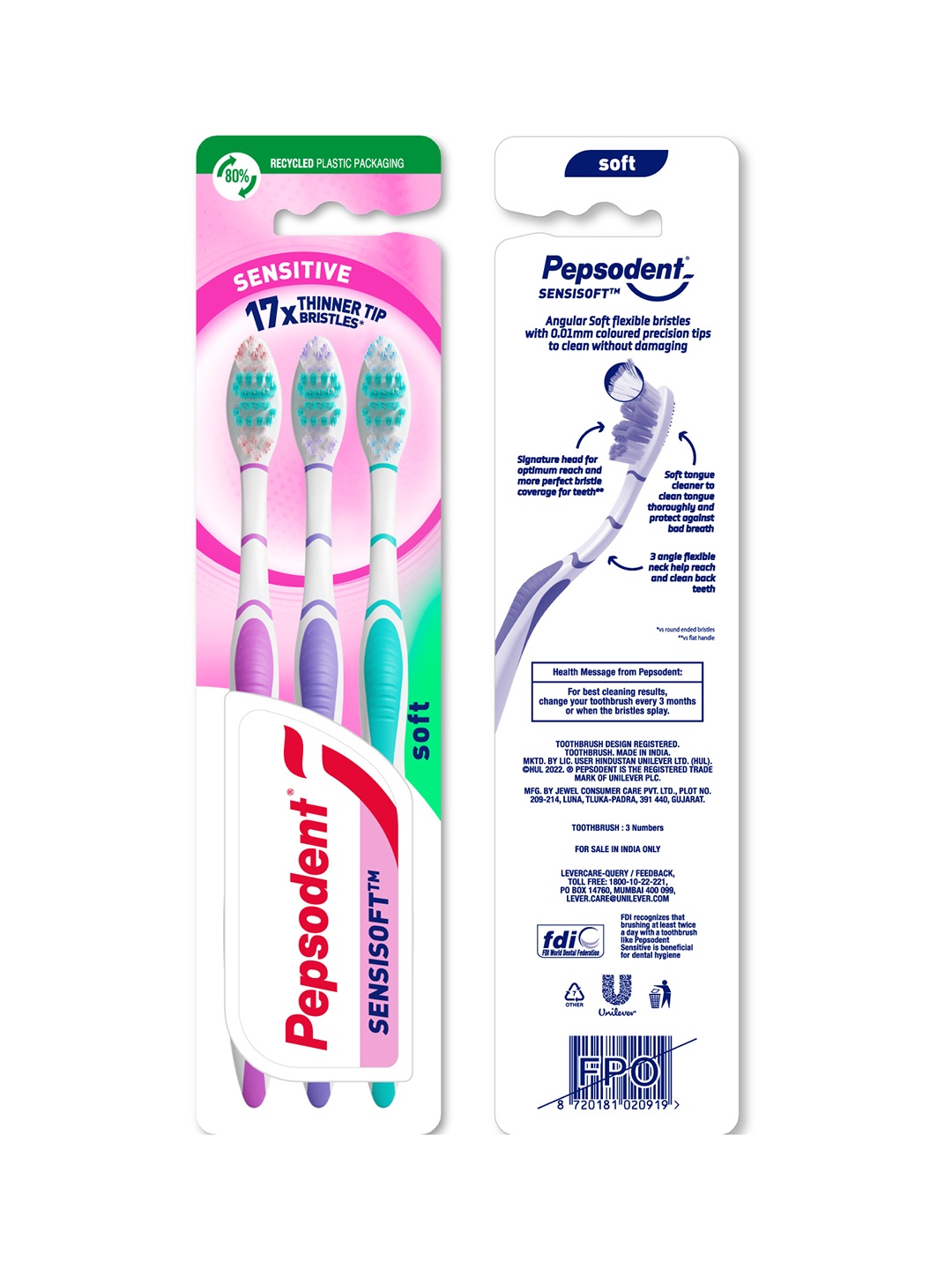 Pepsodent 3Pcs Sensisoft Toothbrush with 17X Thinner Bristles for Sensitive Teeth, Multi
Pepsodent 3Pcs Sensisoft Toothbrush with 17X Thinner Bristles for Sensitive Teeth, Multi