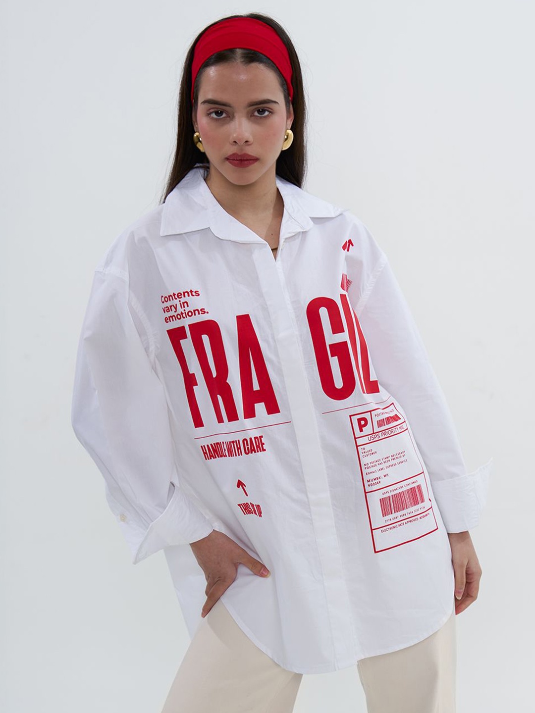 Exhale Label The Fragile Women Cotton Typographic Oversized Fit Shirt, White
Exhale Label The Fragile Women Cotton Typographic Oversized Fit Shirt, White