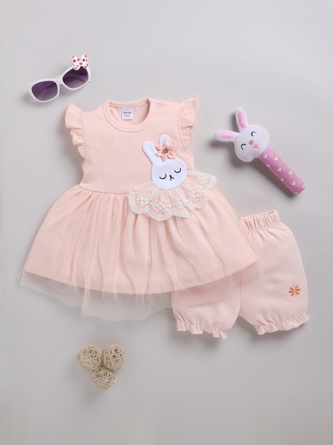 Moms Love Infant Girls Flutter Sleeve Applique Detail Pure Cotton A-Line Dress with Shorts, Peach
Moms Love Infant Girls Flutter Sleeve Applique Detail Pure Cotton A-Line Dress with Shorts, Peach