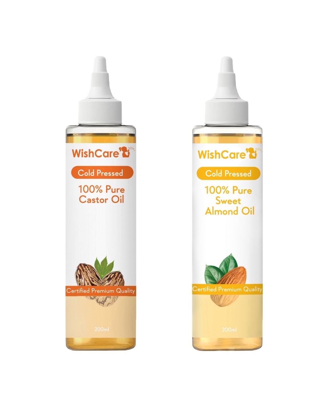 WishCare Set of Pure Coldpressed Castor & Sweet Almond Hair Oil - 200 ml each, Yellow
WishCare Set of Pure Coldpressed Castor & Sweet Almond Hair Oil - 200 ml each, Yellow