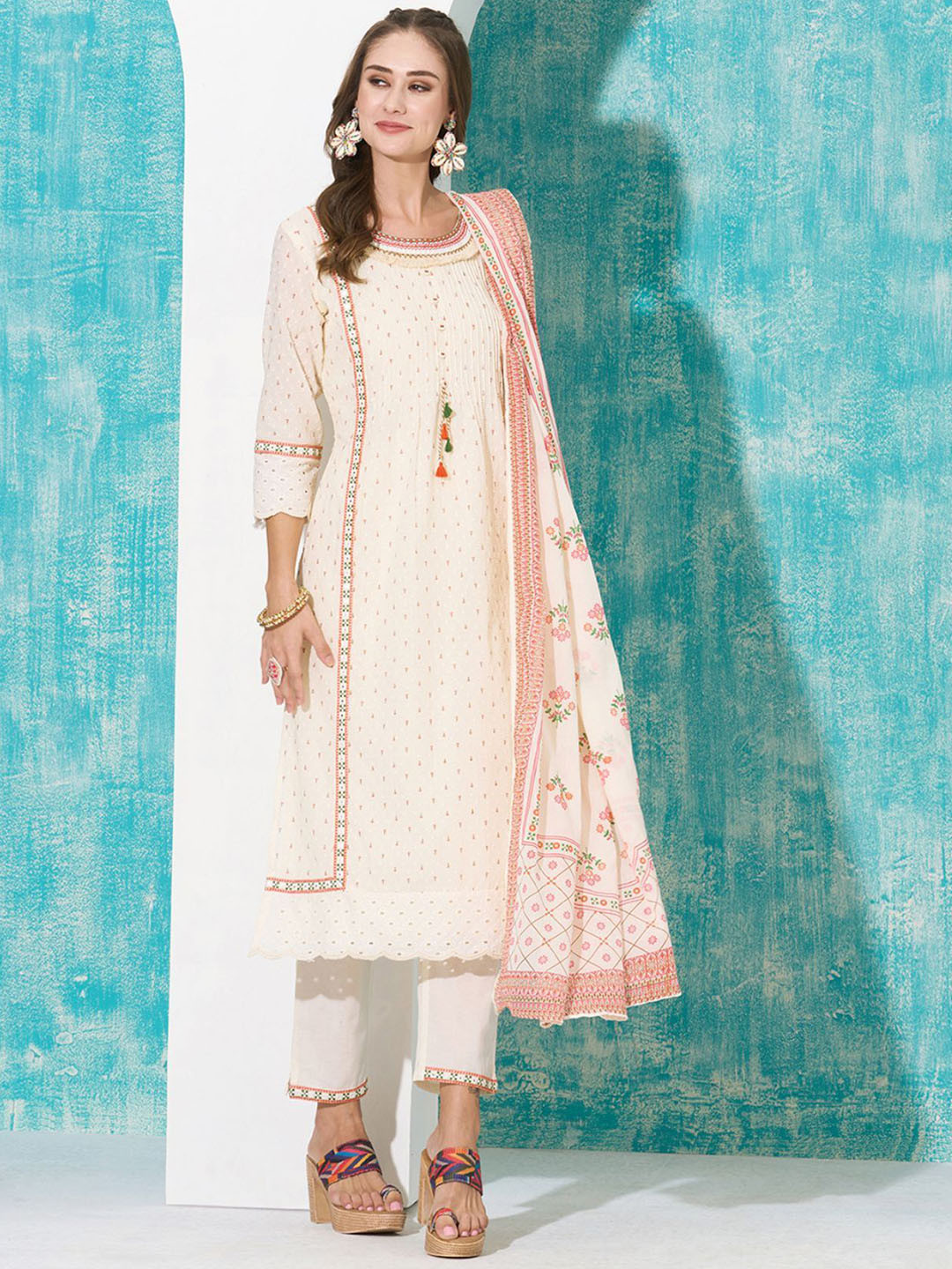 ODETTE Women Ethnic Motifs Printed Regular Thread Work Kurta with Trousers & With Dupatta, Off white
ODETTE Women Ethnic Motifs Printed Regular Thread Work Kurta with Trousers & With Dupatta, Off white