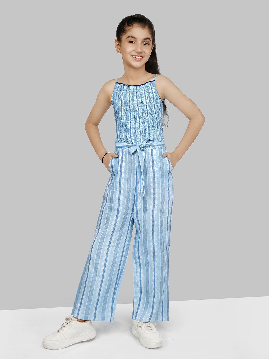 Naughty Ninos Girls Striped Shoulder Straps Waist Tie Ups Pure Cotton Basic Jumpsuit, Blue
Naughty Ninos Girls Striped Shoulder Straps Waist Tie Ups Pure Cotton Basic Jumpsuit, Blue
