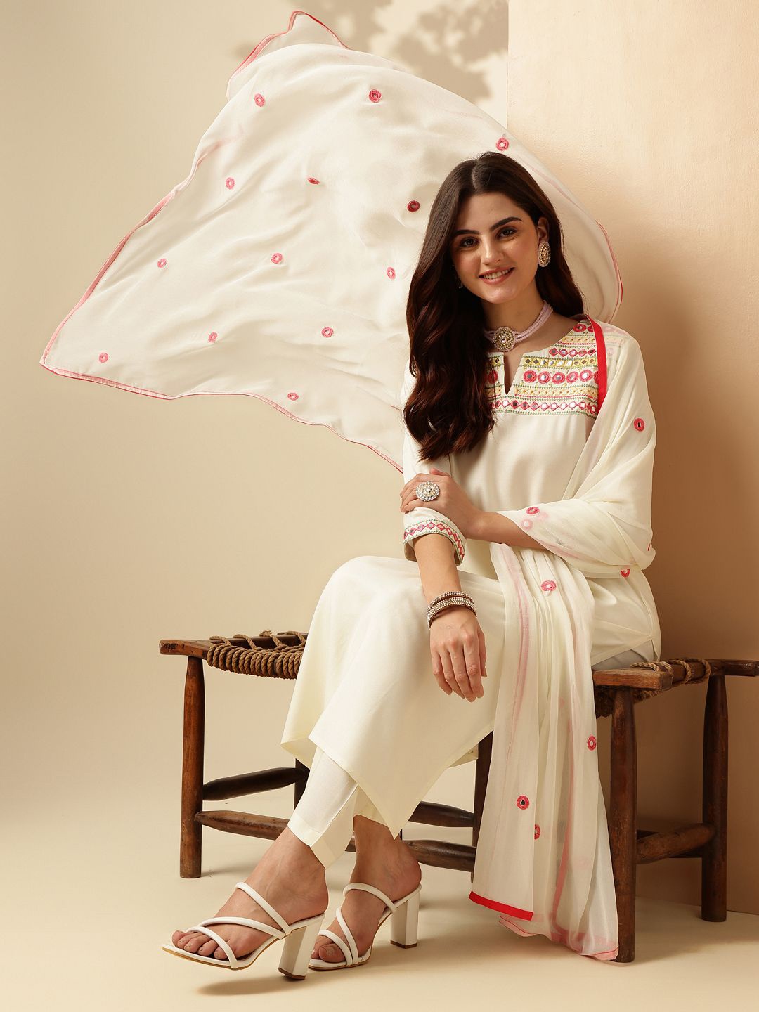 Anouk White Ethnic Motifs Yoke Design Straight Mirror Work Kurta with Trousers & Dupatta
Anouk White Ethnic Motifs Yoke Design Straight Mirror Work Kurta with Trousers & Dupatta