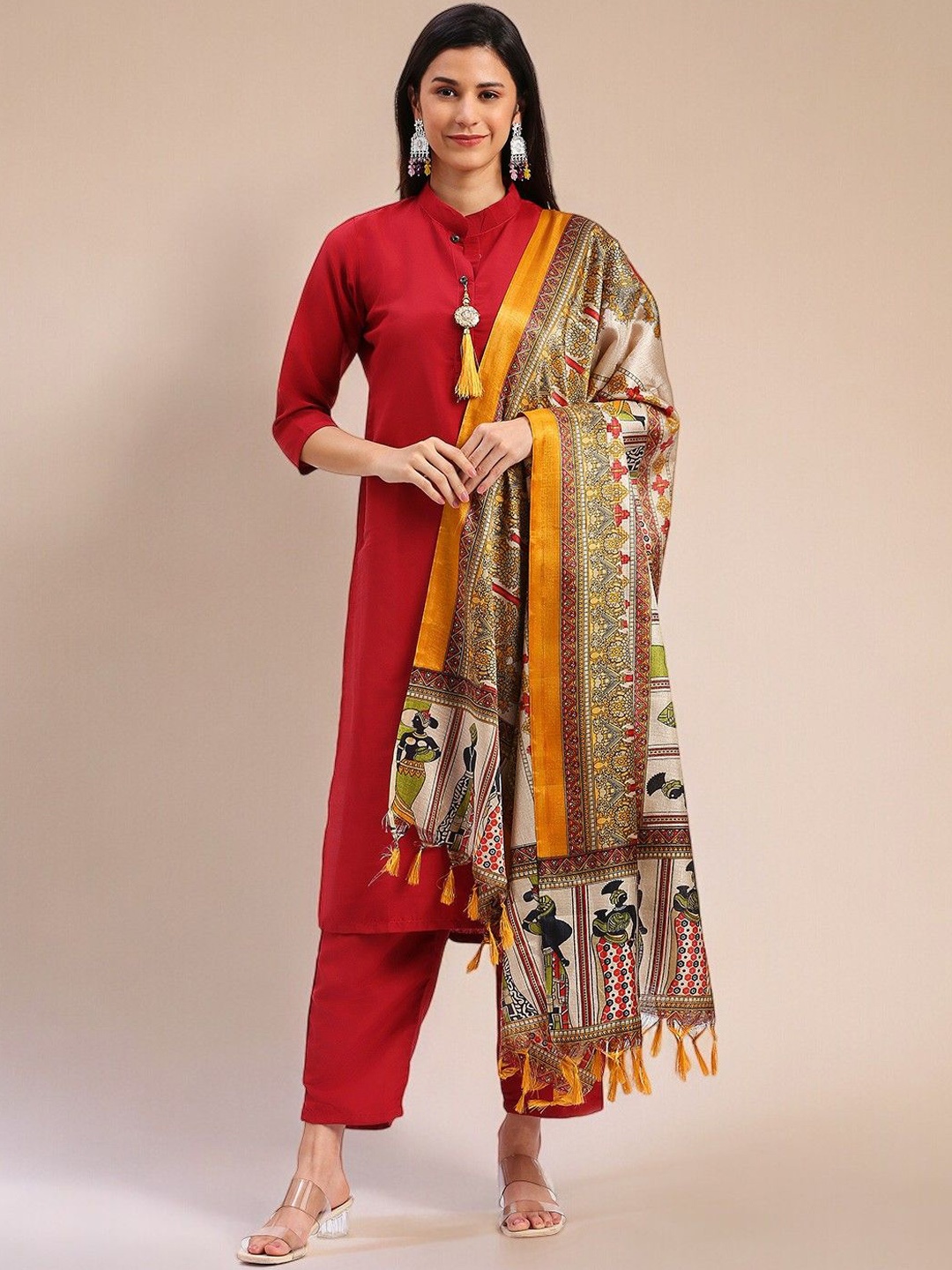 MORLY Mandarin Collar Cotton Silk Straight Kurta with Trousers & Dupatta, Maroon
MORLY Mandarin Collar Cotton Silk Straight Kurta with Trousers & Dupatta, Maroon