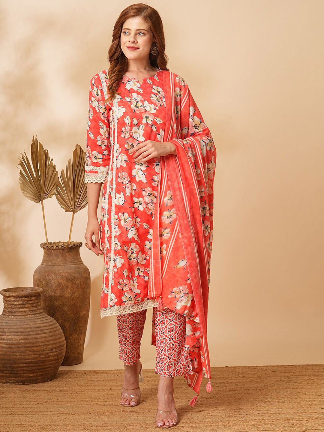 FASHOR Floral Printed Gotta Patti Pure Cotton Straight Kurta With Trousers & Dupatta, Peach
FASHOR Floral Printed Gotta Patti Pure Cotton Straight Kurta With Trousers & Dupatta, Peach