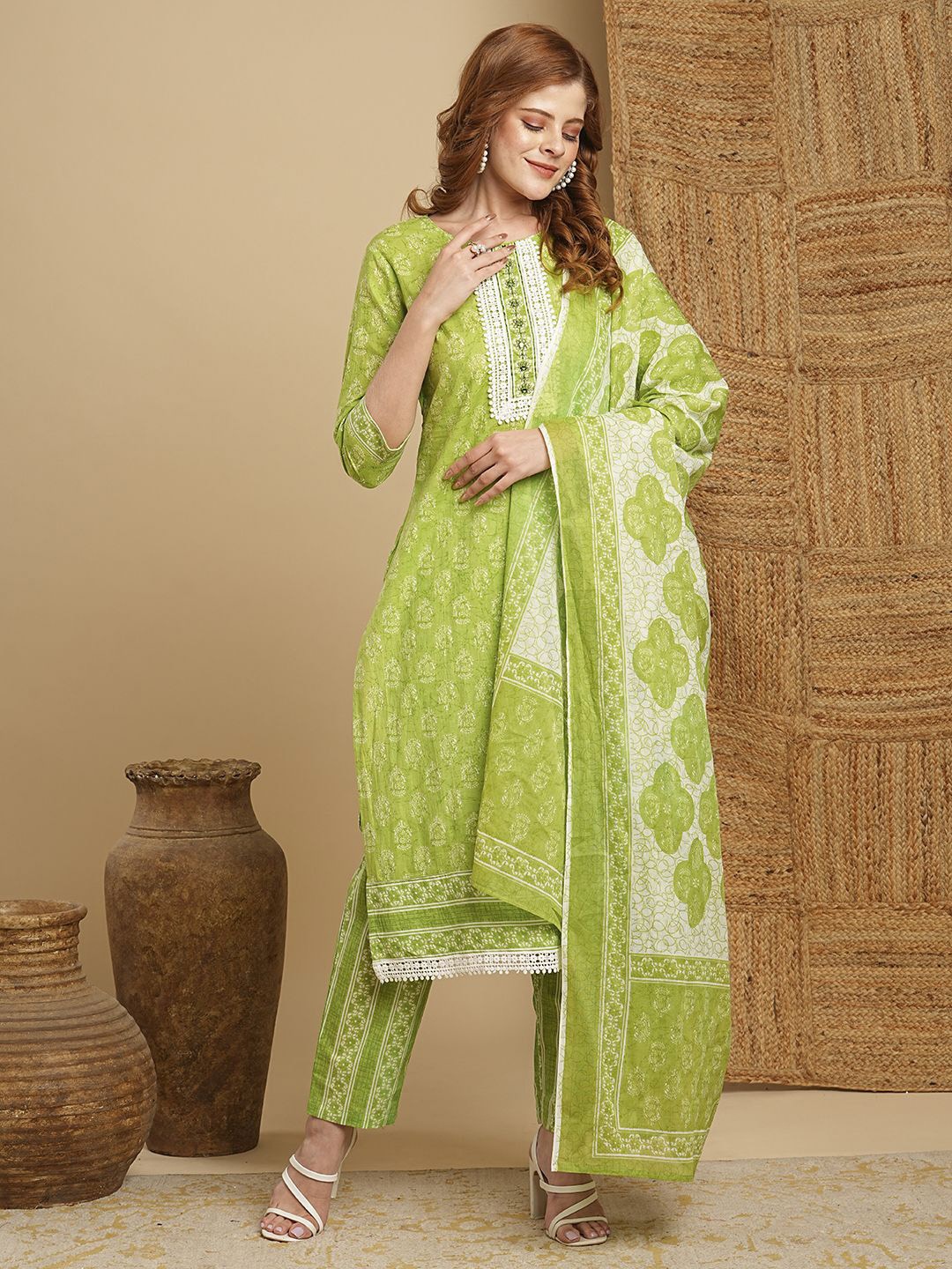 FASHOR Ethnic Motifs Printed Pure Cotton Straight Kurta With Trouser & Dupatta, Green
FASHOR Ethnic Motifs Printed Pure Cotton Straight Kurta With Trouser & Dupatta, Green