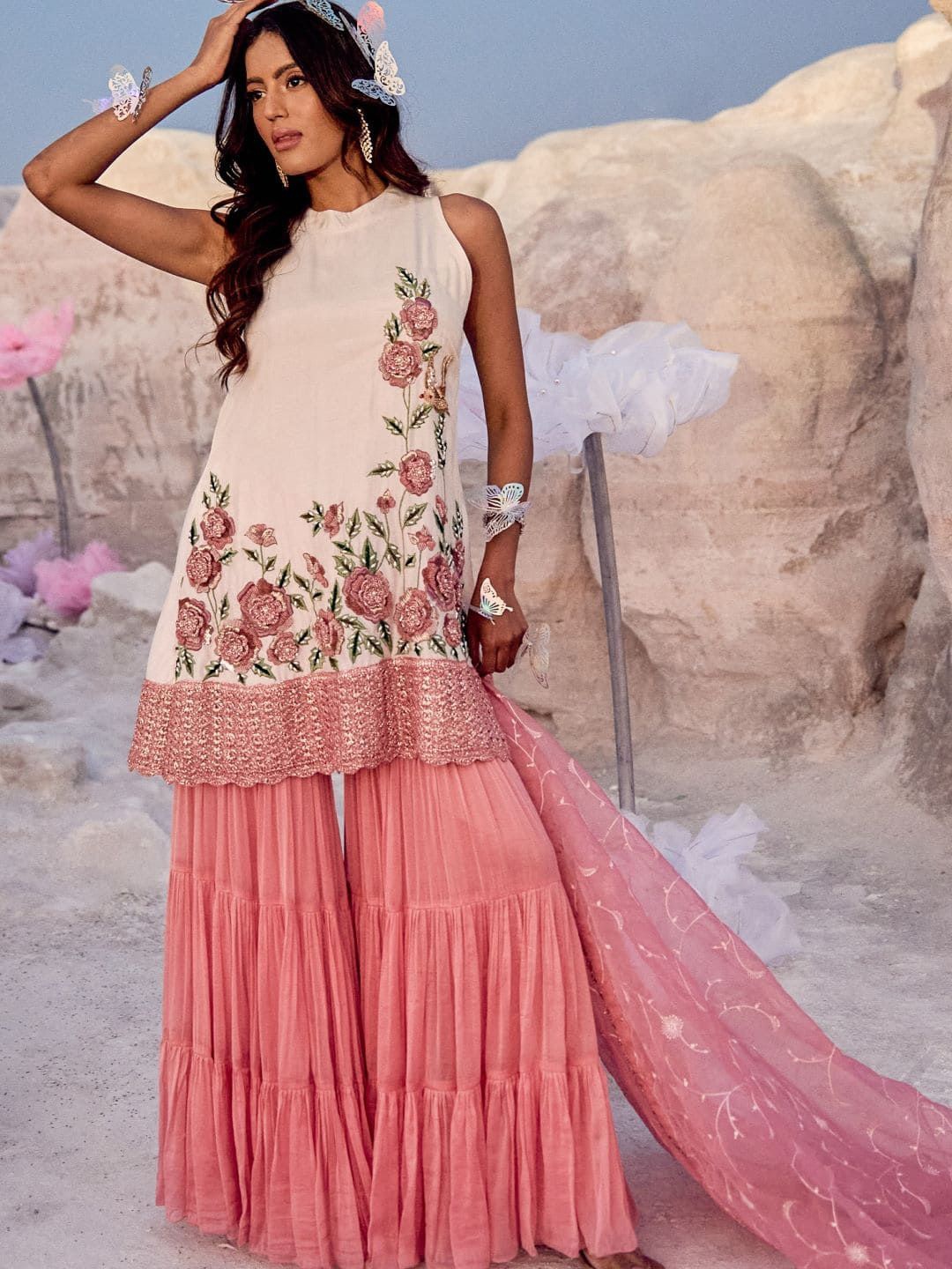Nikita Vishakha Floral Embroidered Regular Thread Work Kurti With Sharara & Dupatta, Pink
Nikita Vishakha Floral Embroidered Regular Thread Work Kurti With Sharara & Dupatta, Pink