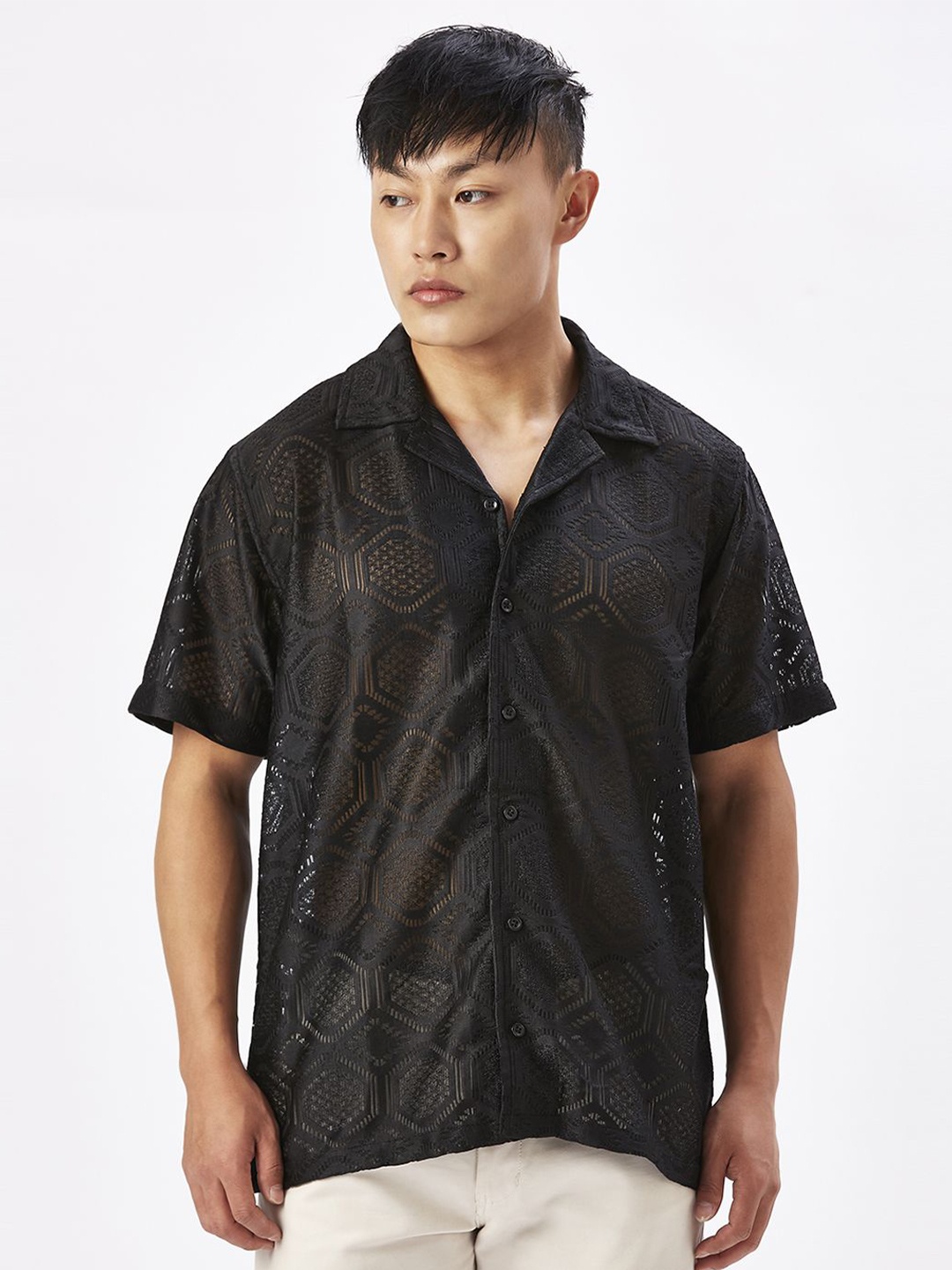 VALEN CLUB Men Relaxed Spread Collar self design Semi Sheer Printed Casual Shirt, Black
VALEN CLUB Men Relaxed Spread Collar self design Semi Sheer Printed Casual Shirt, Black