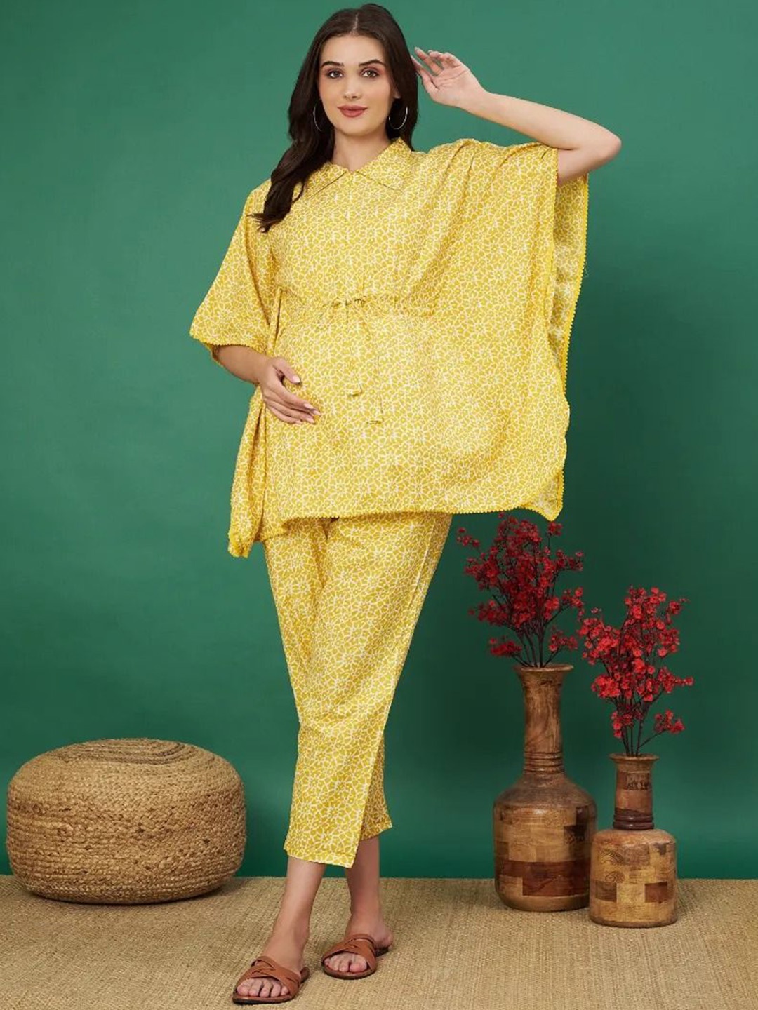 Aaheli Floral Printed Pure Cotton Maternity Kaftan Top With Trousers Co-Ords, Yellow
Aaheli Floral Printed Pure Cotton Maternity Kaftan Top With Trousers Co-Ords, Yellow