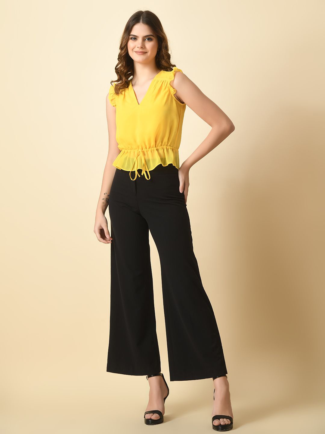 Tushita Georgette Crop Top, Yellow