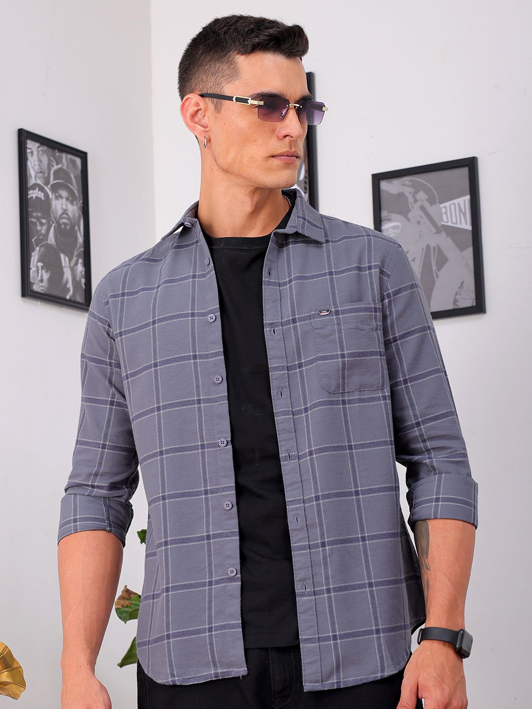 The Indian Garage Co Men Slim Fit Windowpane Checks Opaque Checked Casual Shirt, Grey
The Indian Garage Co Men Slim Fit Windowpane Checks Opaque Checked Casual Shirt, Grey