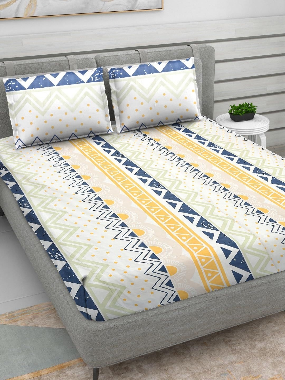 RRC White & Blue Geometric Printed 210 TC Microfiber King Bedsheet With 2 Pillow Covers
RRC White & Blue Geometric Printed 210 TC Microfiber King Bedsheet With 2 Pillow Covers