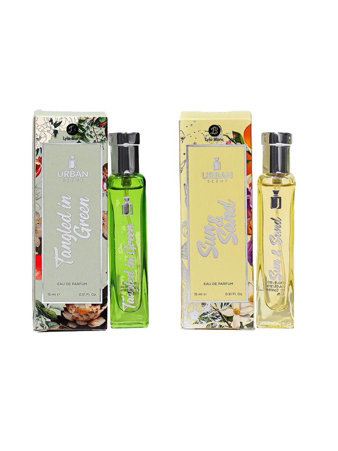 Lyla Blanc Women Urban Scent Set Of 2 Tangled In Green & Sun & Sand EDP -15ml Each, Lime green
Lyla Blanc Women Urban Scent Set Of 2 Tangled In Green & Sun & Sand EDP -15ml Each, Lime green