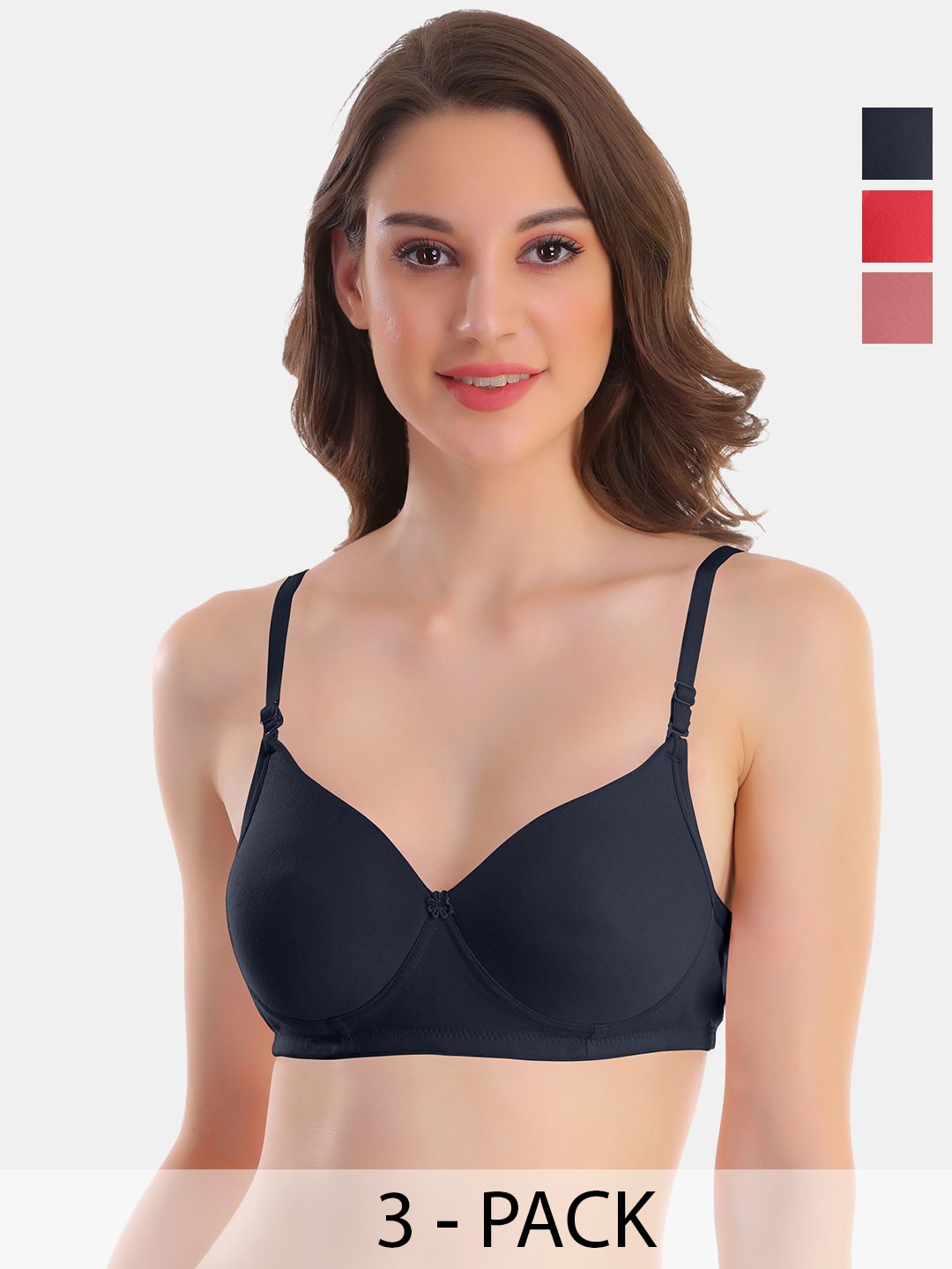 POOJA RAGENEE Pack Of 3 Lightly Padded Anti Odour T-shirt Bras All Day Comfort, Navy blue
POOJA RAGENEE Pack Of 3 Lightly Padded Anti Odour T-shirt Bras All Day Comfort, Navy blue