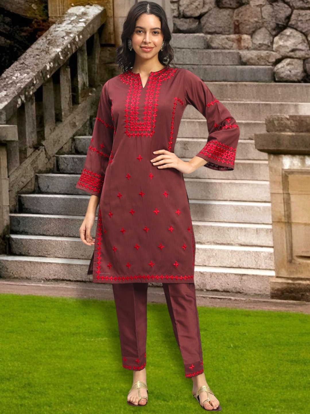Growish Ethnic Motifs Embroidered Tunic With Trousers, Maroon
Growish Ethnic Motifs Embroidered Tunic With Trousers, Maroon