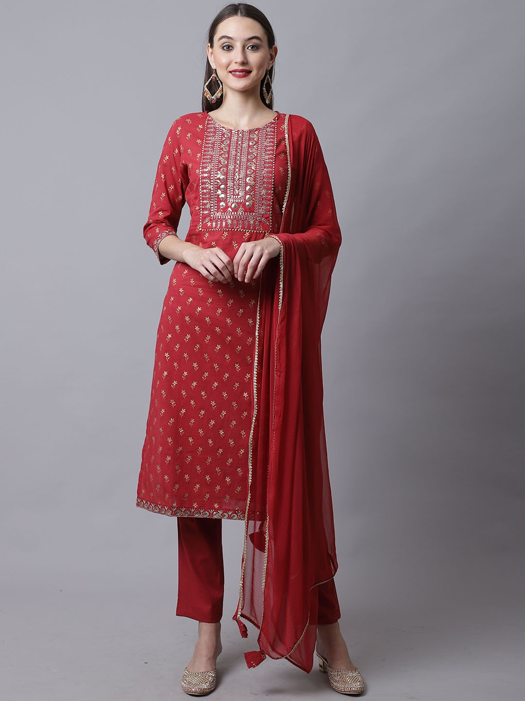 KALINI Floral Printed Regular Thread Work Pure Cotton Kurta with Trousers & Dupatta, Maroon
KALINI Floral Printed Regular Thread Work Pure Cotton Kurta with Trousers & Dupatta, Maroon