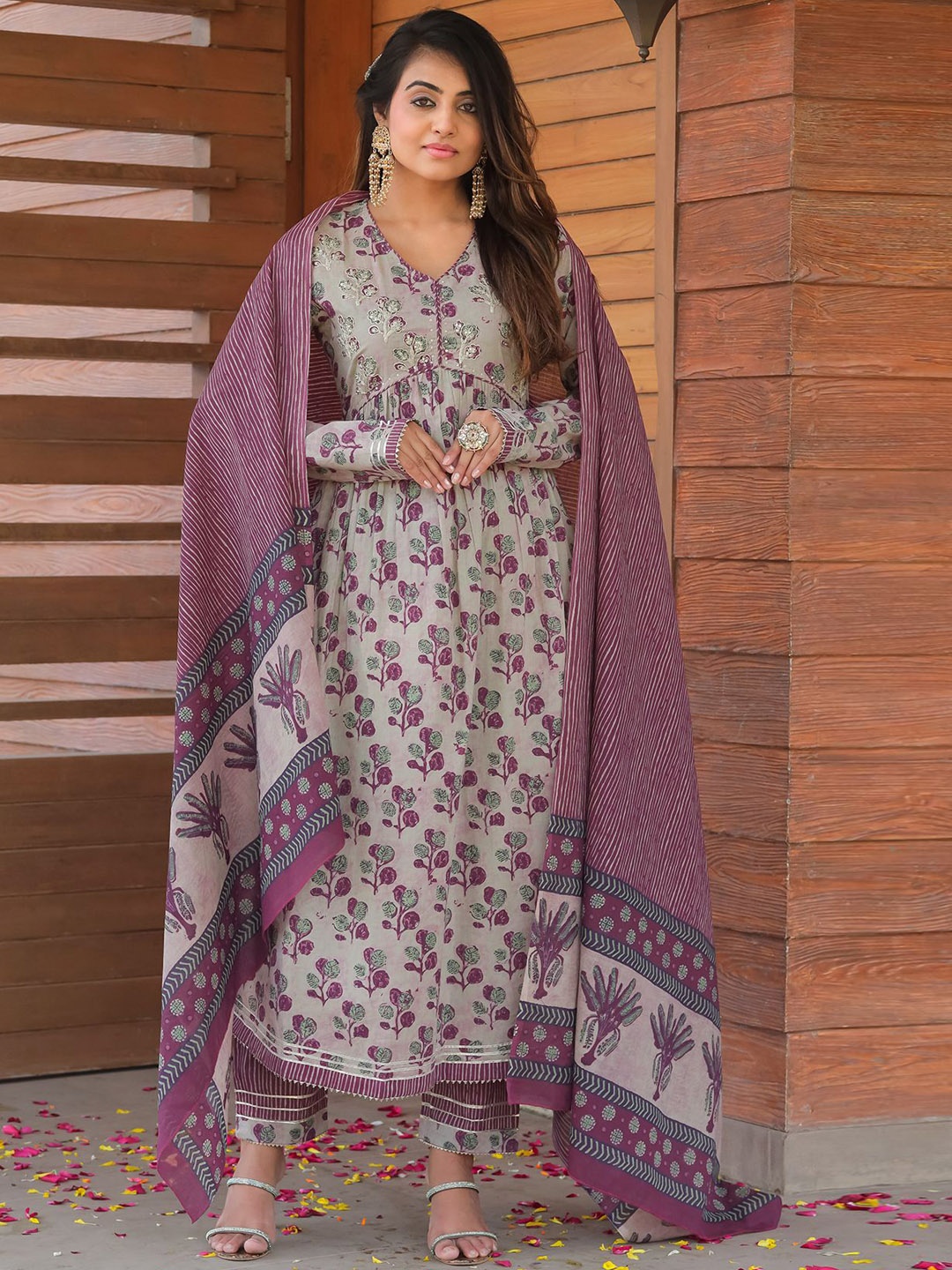 KALINI Floral Printed Sequinned Pure Cotton Pleated A-Line Kurta with Trousers & Dupatta, Beige
KALINI Floral Printed Sequinned Pure Cotton Pleated A-Line Kurta with Trousers & Dupatta, Beige