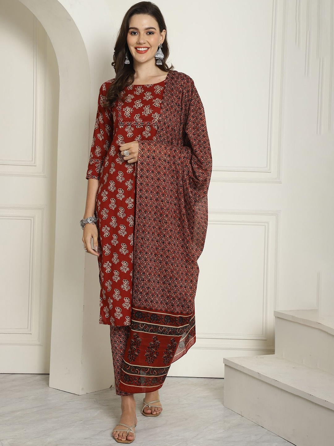 KALINI Ethnic Motifs Printed Straight Pure Cotton Kurta with Trousers & Dupatta, Maroon
KALINI Ethnic Motifs Printed Straight Pure Cotton Kurta with Trousers & Dupatta, Maroon