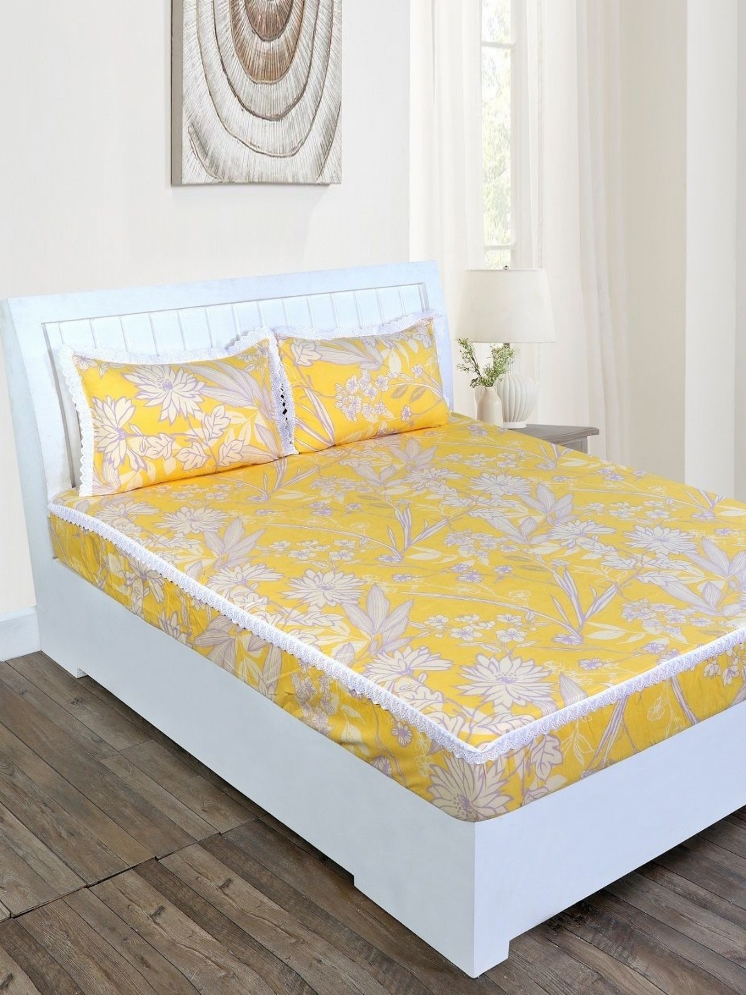 RD TREND Yellow & White Printed 210 TC Cotton Fitted King Bedsheet with 2 Pillow Covers
RD TREND Yellow & White Printed 210 TC Cotton Fitted King Bedsheet with 2 Pillow Covers