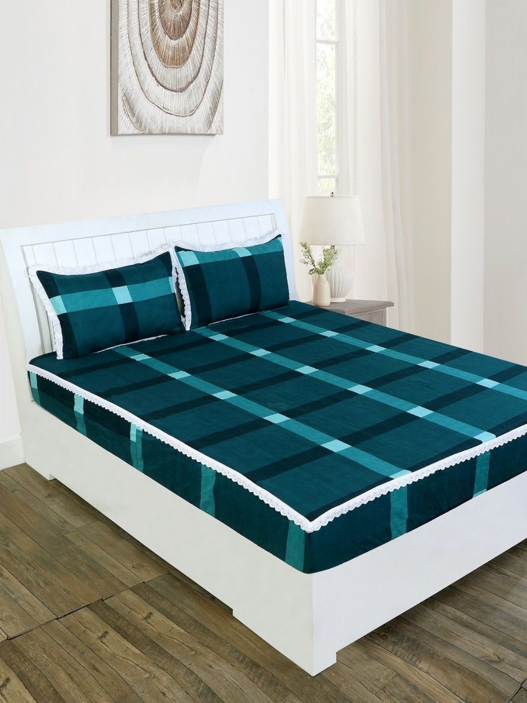 RD TREND Green & Blue Checked 210 TC Cotton Fitted King Bedsheet with 2 Pillow Covers
RD TREND Green & Blue Checked 210 TC Cotton Fitted King Bedsheet with 2 Pillow Covers