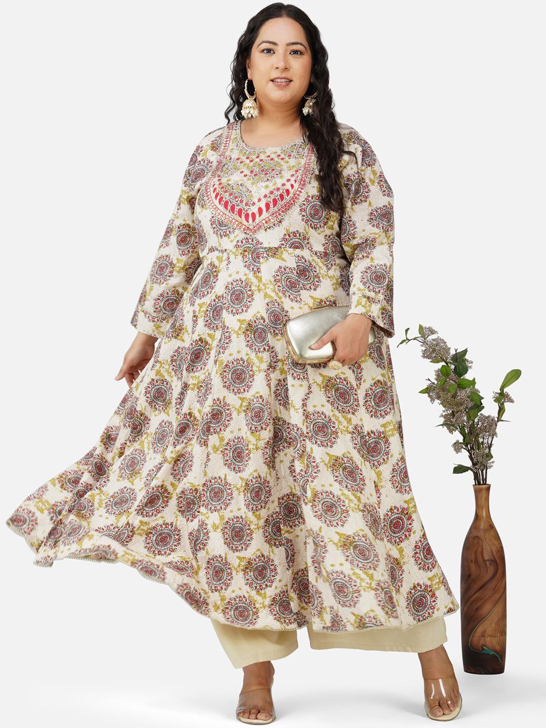 AnjuShree Choice Plus Size Ethnic Motifs Printed Sequinned Cotton Anarkali Kurta, Off white
AnjuShree Choice Plus Size Ethnic Motifs Printed Sequinned Cotton Anarkali Kurta, Off white