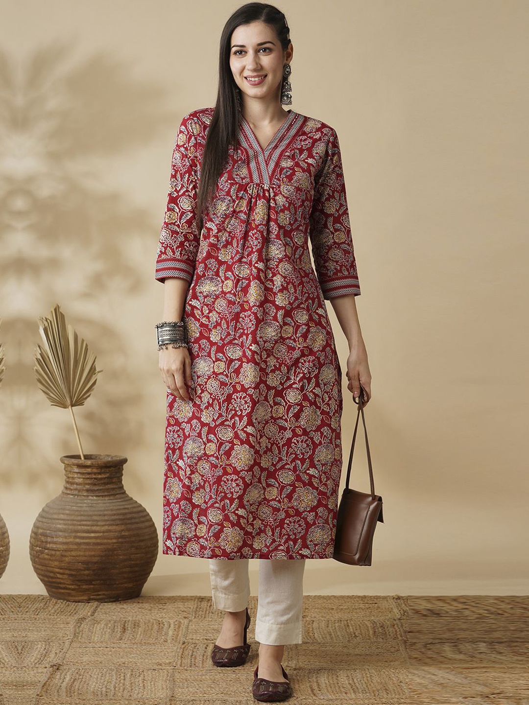 Globus Allover Floral Printed Sequin Detail V-Neck Pleated A-Line Kurta, Maroon
Globus Allover Floral Printed Sequin Detail V-Neck Pleated A-Line Kurta, Maroon