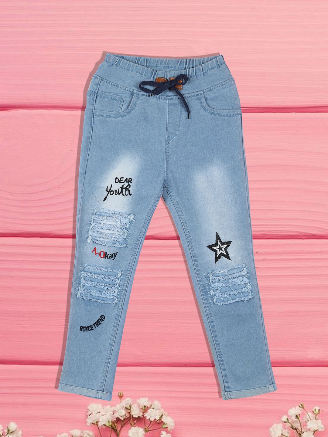 A-Okay Girls Slim Fit High-Rise Mildly Distressed Light Fade Embroidered Cotton Jeans, Blue
A-Okay Girls Slim Fit High-Rise Mildly Distressed Light Fade Embroidered Cotton Jeans, Blue