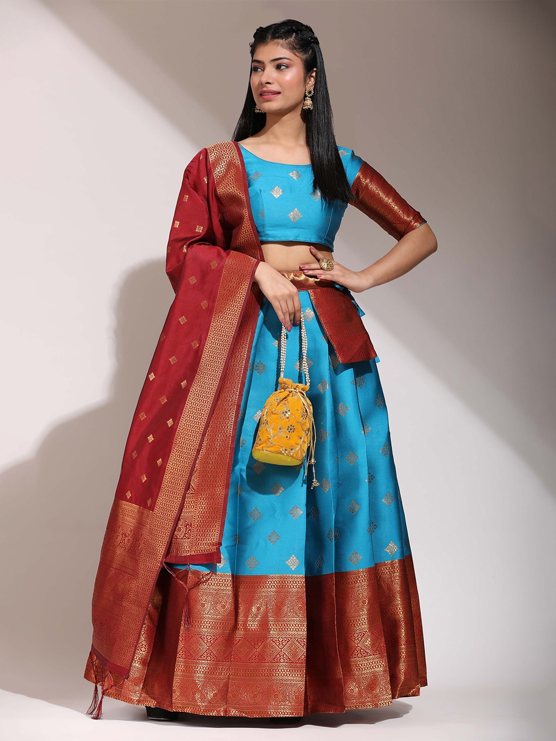 Fabcartz Woven Design Semi-Stitched Lehenga & Unstitched Blouse With Dupatta, Turquoise blue
Fabcartz Woven Design Semi-Stitched Lehenga & Unstitched Blouse With Dupatta, Turquoise blue