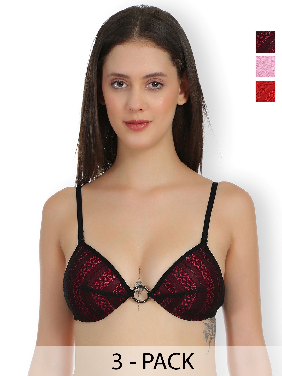 SELFCARE Pack Of 3 Self Design Lightly Padded Plunge Bras With All Day Comfort, Pink
SELFCARE Pack Of 3 Self Design Lightly Padded Plunge Bras With All Day Comfort, Pink